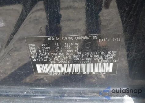 2020 Subaru Impreza Sport z USA, uszkodzony, nr VIN 4S3GKAL65L3600272